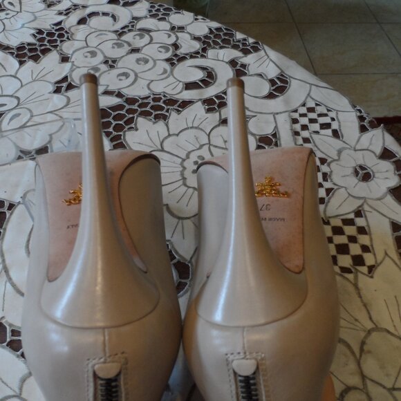 Prada Nude Lamb Leather Peep Toe Ankle Boots Size 37B - Picture 14 of 16